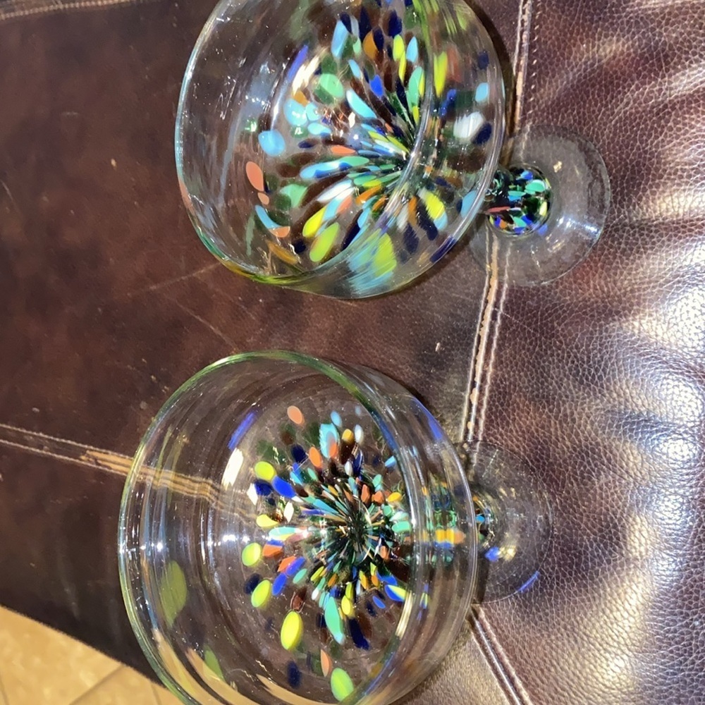 2 Hand Blown Crate & Barrel Margarita Glasses - Confetti Base - Picture 3 of 3